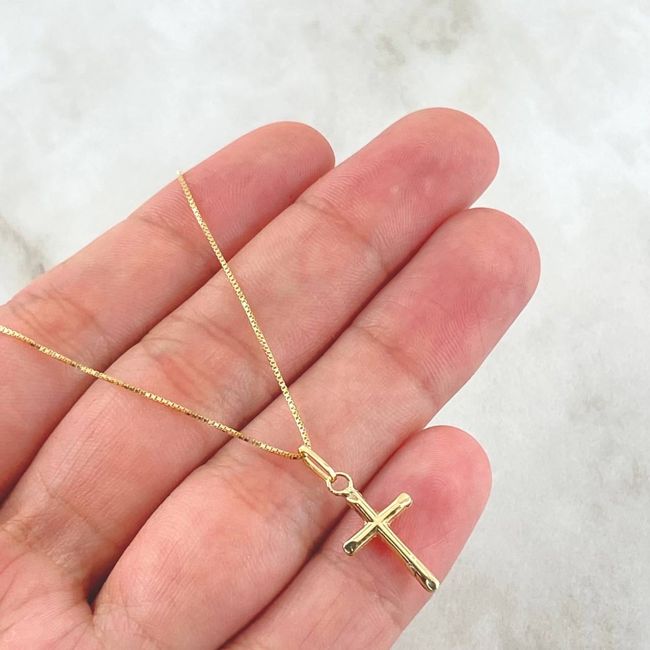 Set Cadena y Dije Veneciana + Crúz Puntas Planas 1.8gr / 17 3/4 in / Oro Amarillo 18K