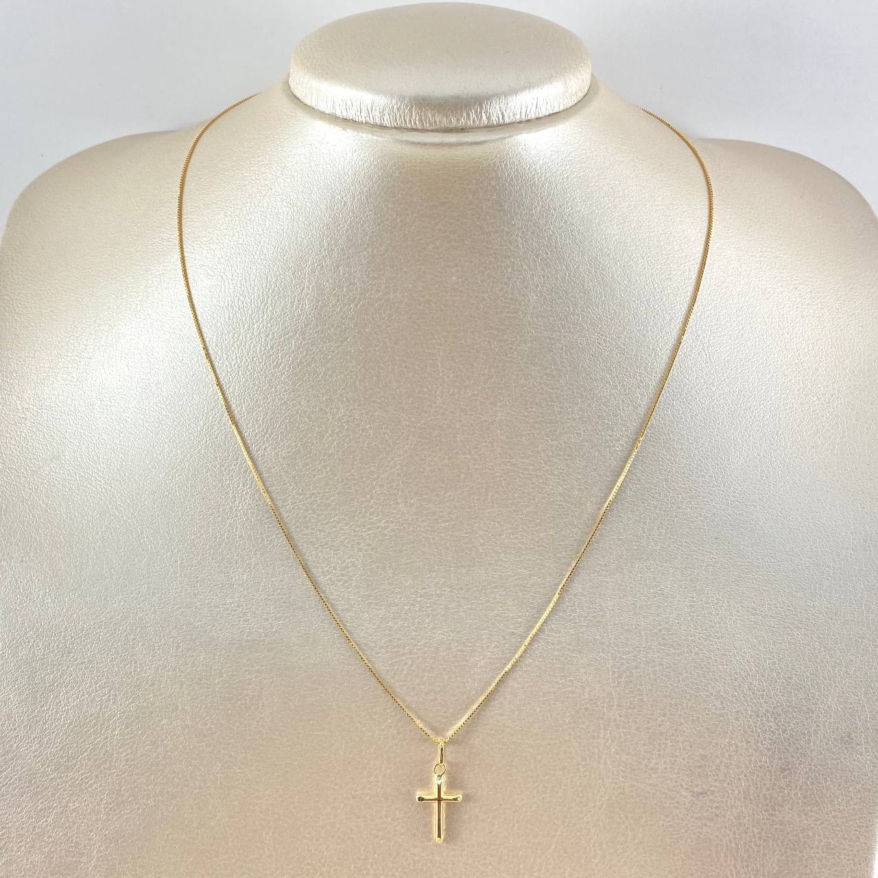 Set Cadena y Dije Veneciana + Crúz Puntas Planas 1.8gr / 17 3/4 in / Oro Amarillo 18K