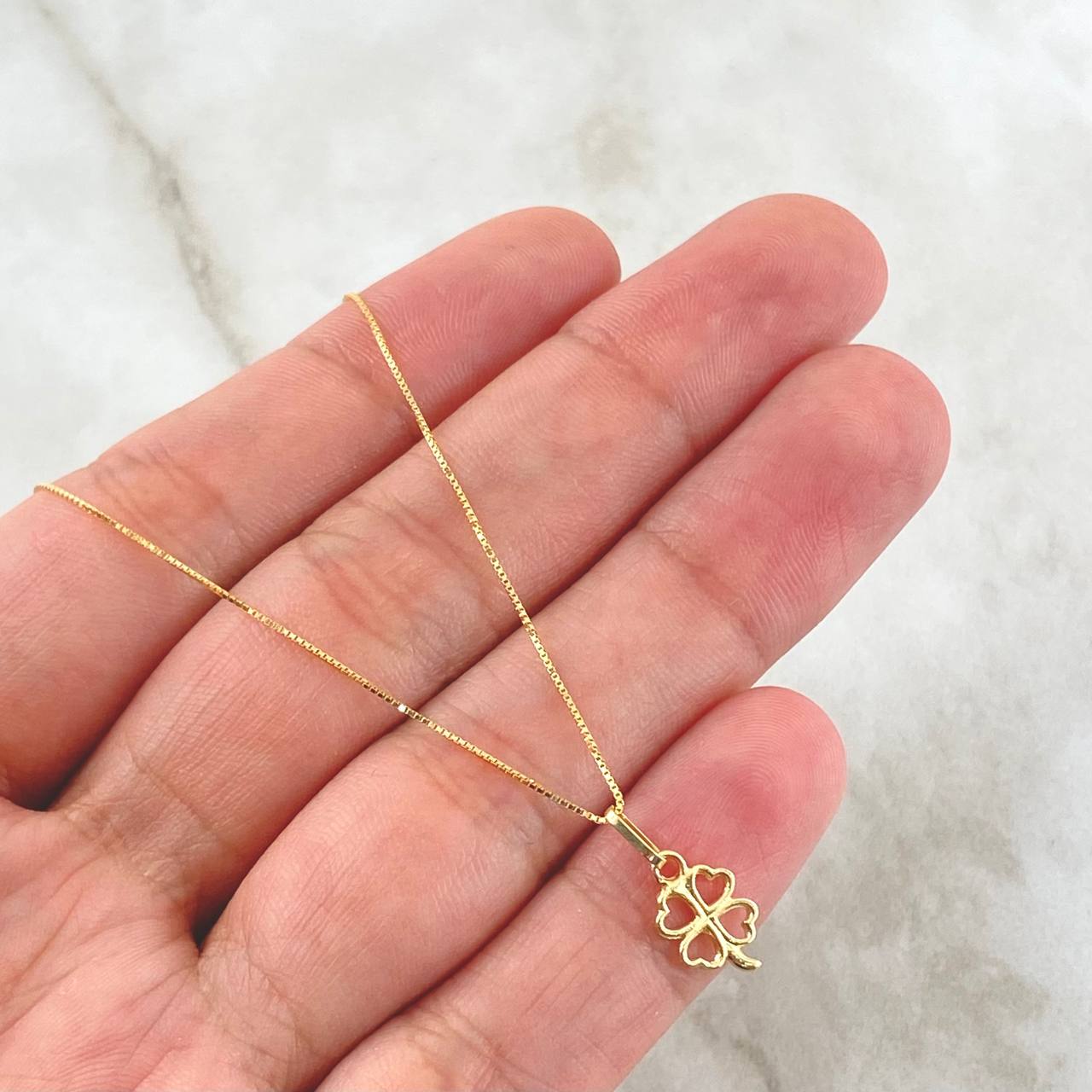 Set Cadena y Dije Veneciana + Trebol Silueta 1.4gr / 17 3/4 in / Oro Amarillo 18K *
