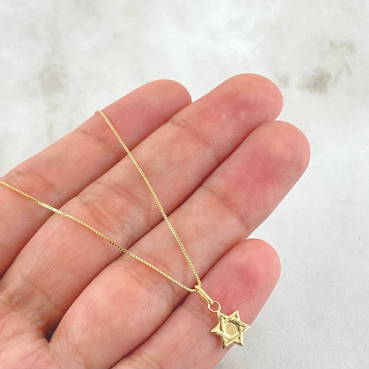 Set Cadena y Dije Veneciana + Estrella David 1.2gr / 17 3/4 in / Oro Amarillo 18K *