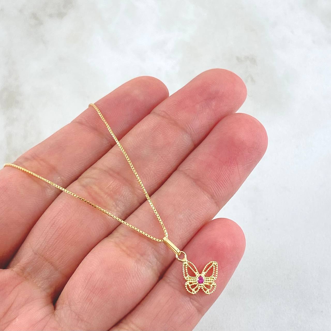 Venetian Chain and Pendant Set + Filigree Butterfly 1.9gr / 17 3/4 in / 18K Yellow Gold *