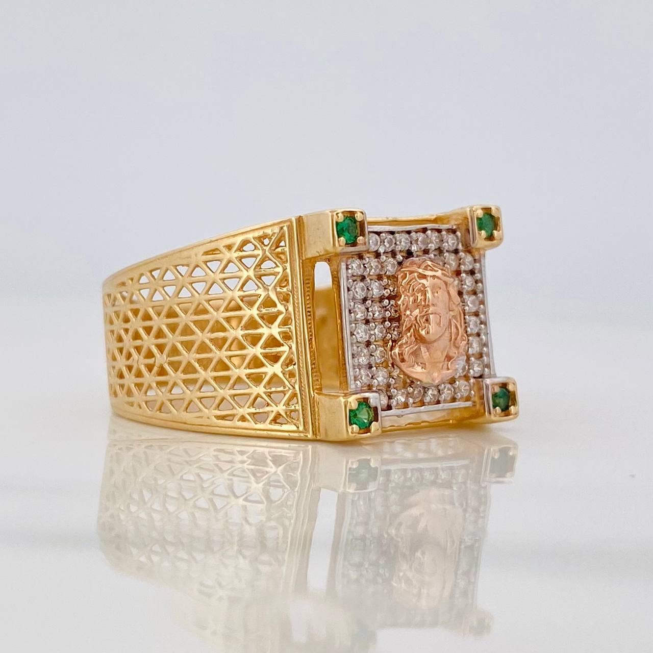 Anillo Rostro de Cristo 6g / T9 1/2 Tres Oros 18K
