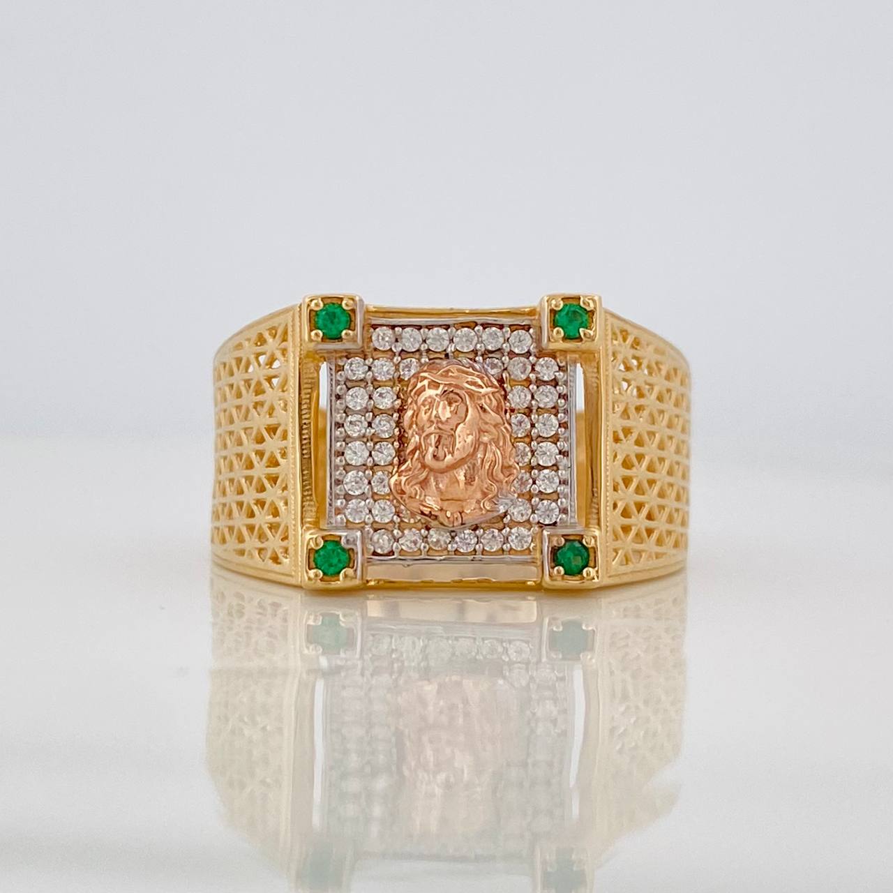 Anillo Rostro de Cristo 6g / T9 1/2 Tres Oros 18K