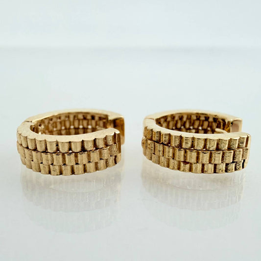 Rustic Track Hoop Earrings 4.05gr / 1/2 in / Yellow Gold 18K &