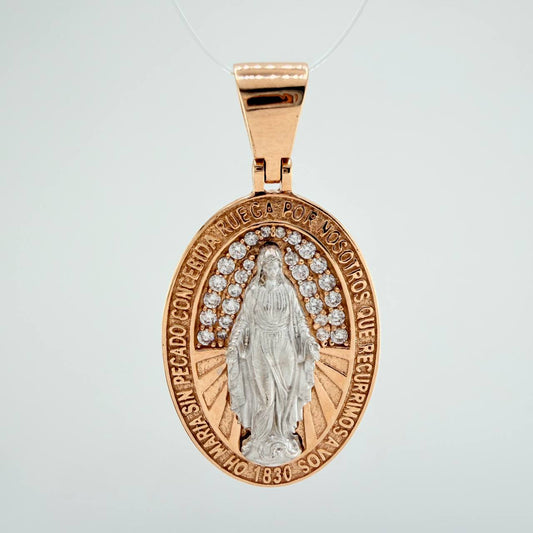 Dije Virgen Milagrosa 4.4gr / 1 1/4 in / Dos Oros Blanco Rosa 18K $