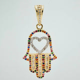 Dije Mano Hamsa Corazon 4.45gr / 1 1/2 in / Dos Oros Amarillo Blanco 18K $