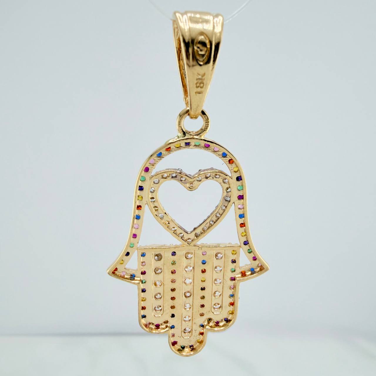 Dije Mano Hamsa Corazon 4.45gr / 1 1/2 in / Dos Oros Amarillo Blanco 18K $