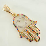 Dije Mano Hamsa Corazon 4.45gr / 1 1/2 in / Dos Oros Amarillo Blanco 18K $