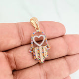 Dije Mano Hamsa Corazon 4.45gr / 1 1/2 in / Dos Oros Amarillo Blanco 18K $
