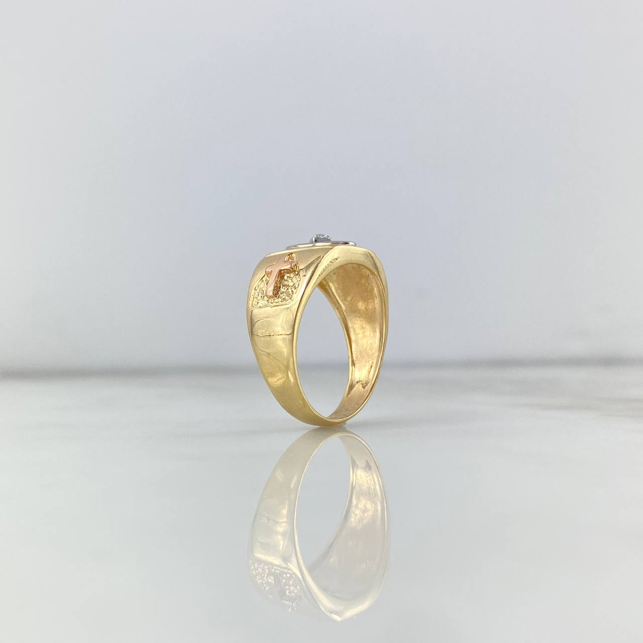 Cross Rhombus Ring 7.6gr / Size 9 3/4 / White Zircons Three Golds