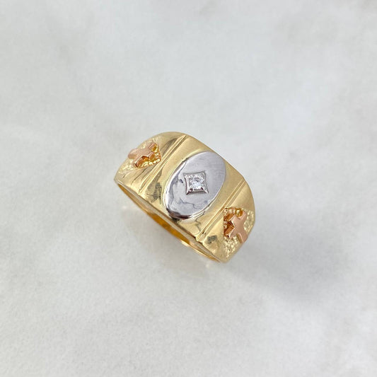 Cross Rhombus Ring 7.6gr / Size 9 3/4 / White Zircons Three Golds