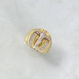 Cross Christ Ring 6.75gr / Size 9 3/4 / White Zircons Three Golds