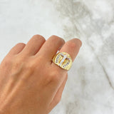 Cross Christ Ring 6.75gr / Size 9 3/4 / White Zircons Three Golds