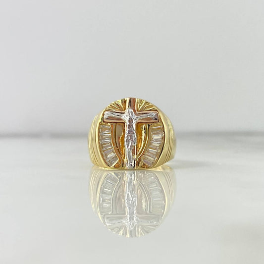 Cross Christ Ring 6.75gr / Size 9 3/4 / White Zircons Three Golds