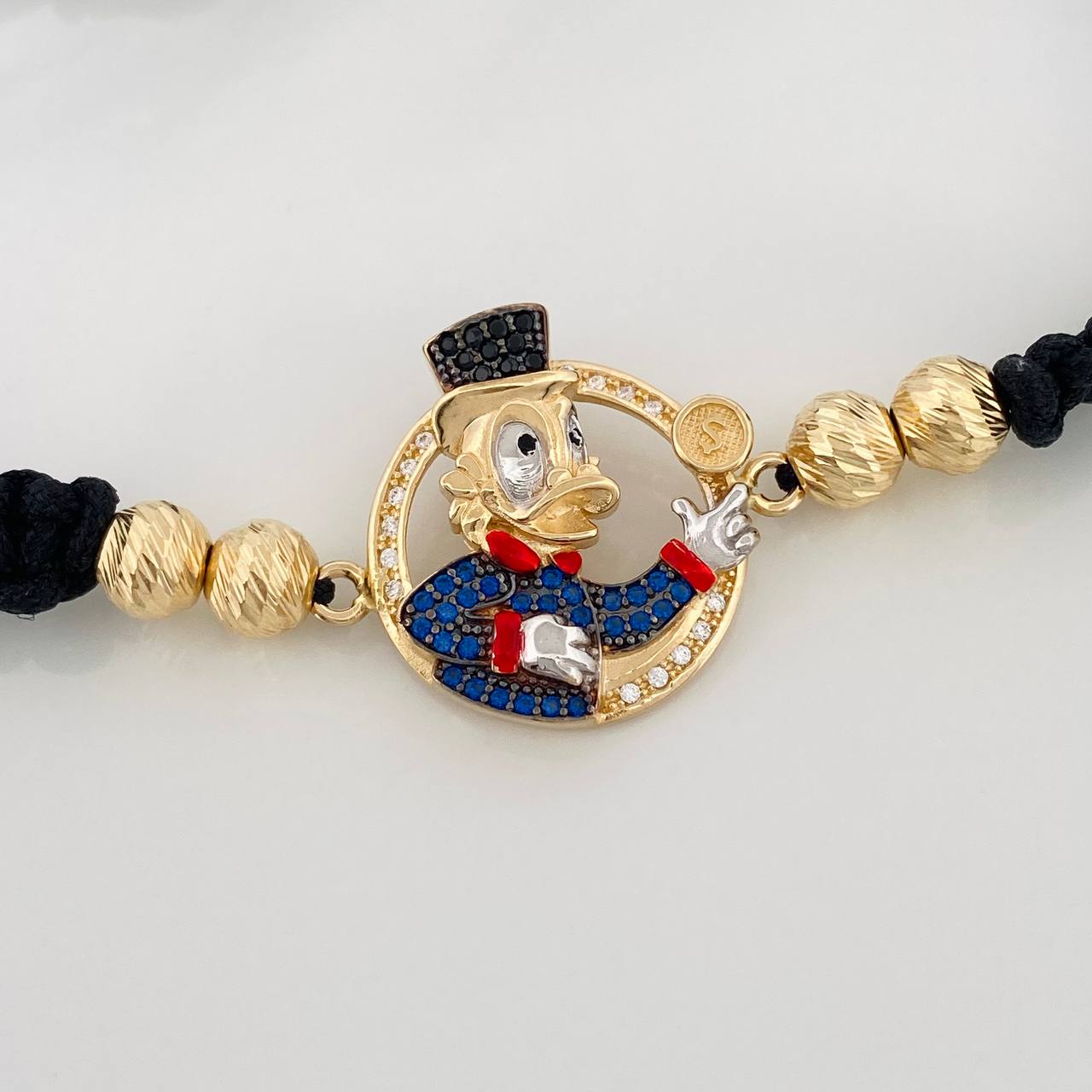 Pulsera Tejida Negra Pato Inspirado 4.45gr / 6mm Tres Oros 18K &