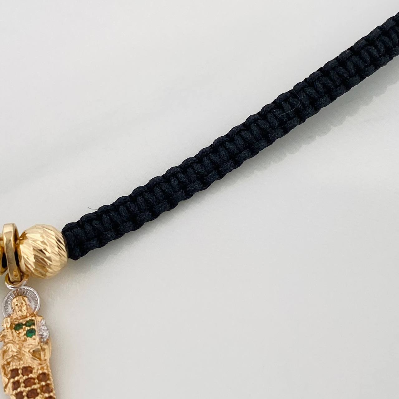 Pulsera Tejida Negra San Jose 1.45gr / 6mm Dos Oros Amarillo Blanco 18K &