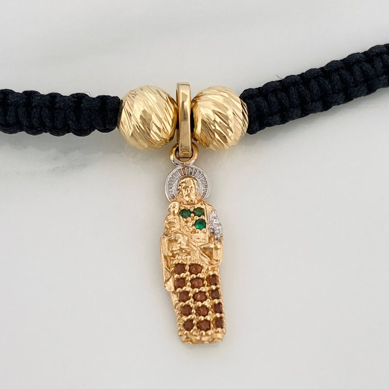 Pulsera Tejida Negra San Jose 1.45gr / 6mm Dos Oros Amarillo Blanco 18K &