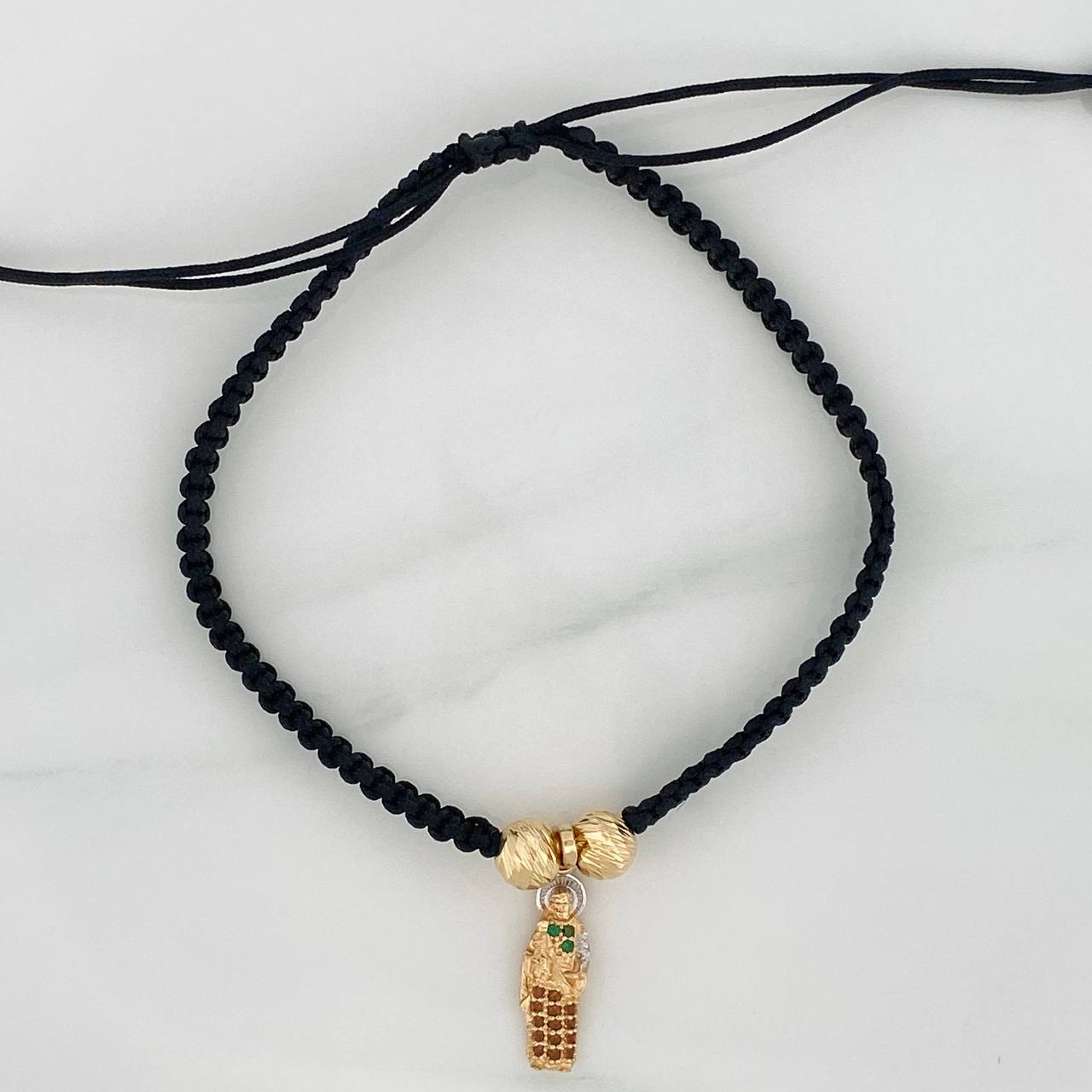 Pulsera Tejida Negra San Jose 1.45gr / 6mm Dos Oros Amarillo Blanco 18K &
