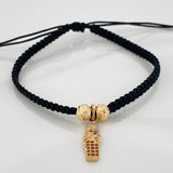 Pulsera Tejida Negra San Jose 1.45gr / 6mm Dos Oros Amarillo Blanco 18K &