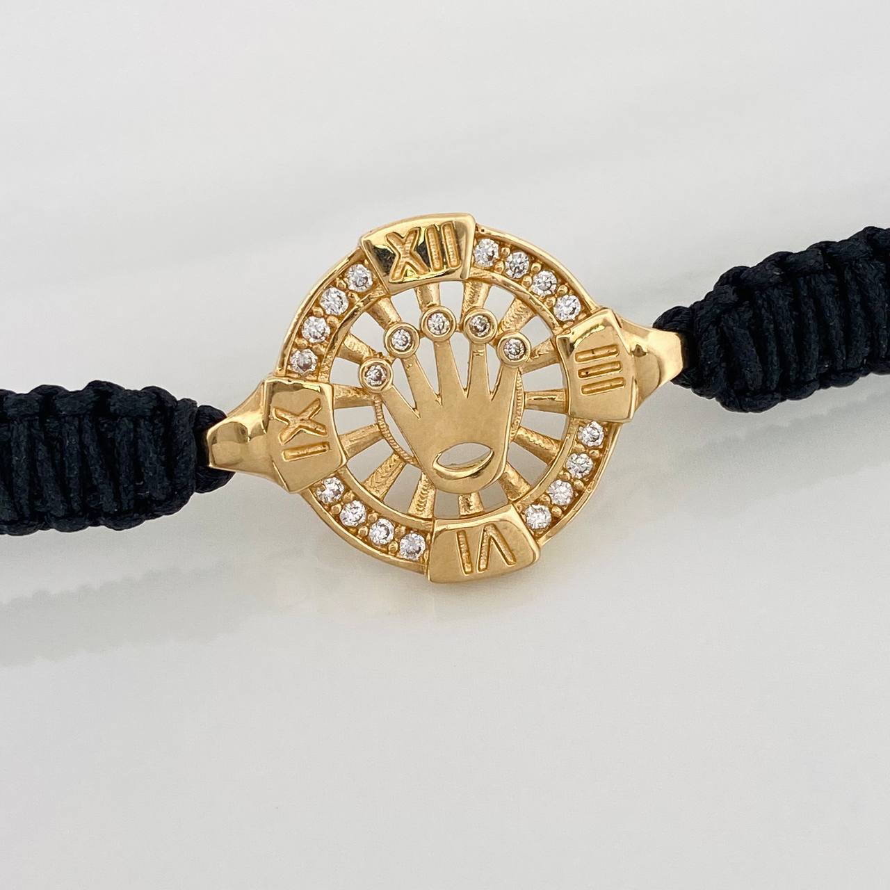 Pulsera Tejida Negra Corona 2.75gr / Oro Amarillo 18K &