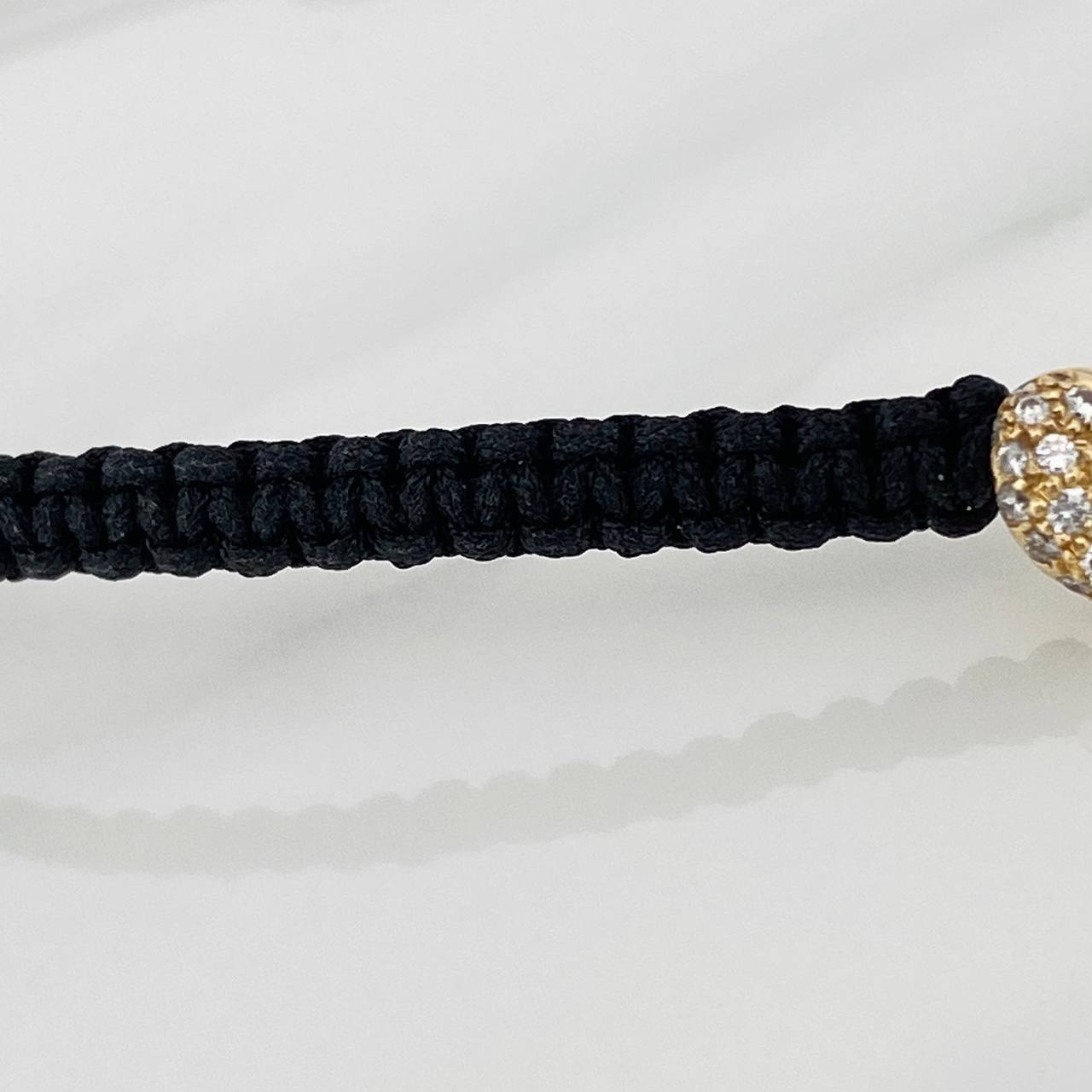 Pulsera Tejida Negra Corazon Tupido 1.75gr / Oro Amarillo 18K &
