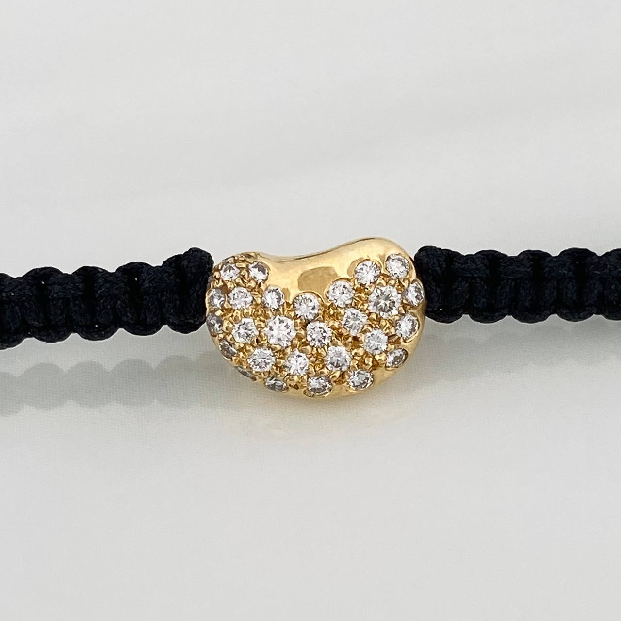 Pulsera Tejida Negra Corazon Tupido 1.75gr / Oro Amarillo 18K &