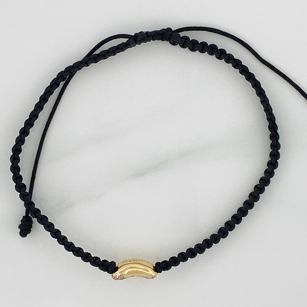 Pulsera Tejida Negra Corazon Tupido 1.75gr / Oro Amarillo 18K &