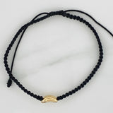 Pulsera Tejida Negra Corazon Tupido 1.75gr / Oro Amarillo 18K &