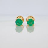 Four-Prong Emerald Stud Earrings 64Pts 1gr / 4.27mm 18K Yellow Gold &