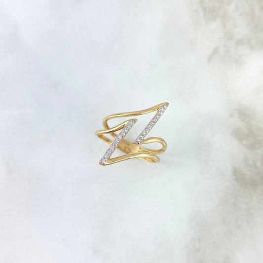 Anillo Raya Doble Diagonal 2.45gr / T7 / Circones Blancos Oro Amarillo