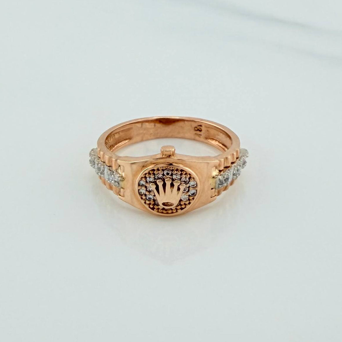 Anillo Correa Corona 4.5gr / T7 1/4 / Dos Oros Blanco Rosa 18K &