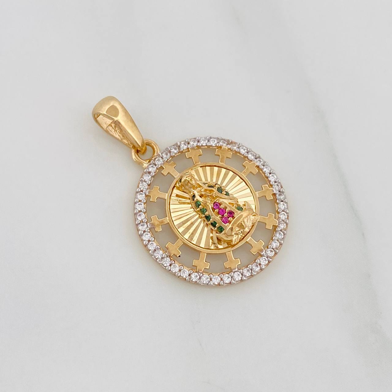 Dije Virgen de Guadalupe 2.7g / 1 in Dos Oros Amarillo Blanco 18K