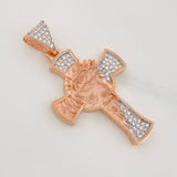 Pendant Cross Face of Christ 6.05g / 1 1/2 in Two Golds White Rose 18K