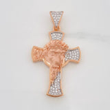 Pendant Cross Face of Christ 6.05g / 1 1/2 in Two Golds White Rose 18K