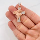 Pendant Cross Face of Christ 6.05g / 1 1/2 in Two Golds White Rose 18K