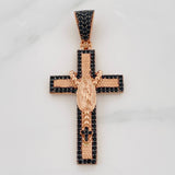 Pendant Cross Virgin of Guadalupe 6g / 1 3/4 in Two Golds Black Rose 18K