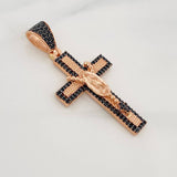 Pendant Cross Virgin of Guadalupe 6g / 1 3/4 in Two Golds Black Rose 18K