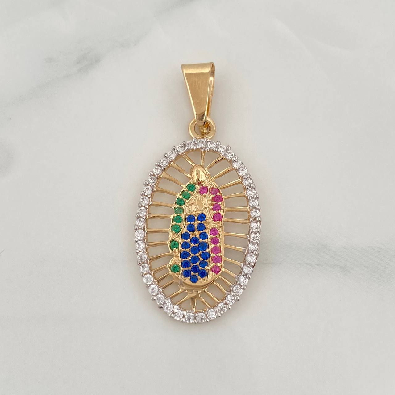 Dije Virgen de Guadalupe 2.55g / 1 1/2 in Dos Oros Amarillo Blanco 18K
