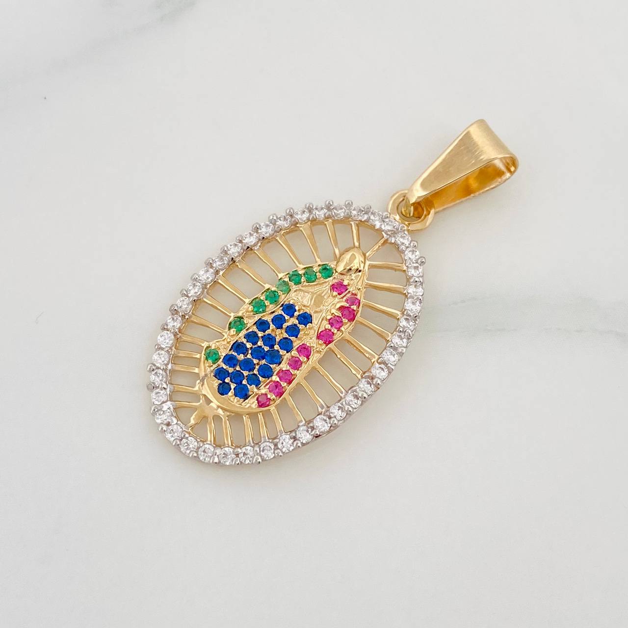 Dije Virgen de Guadalupe 2.55g / 1 1/2 in Dos Oros Amarillo Blanco 18K