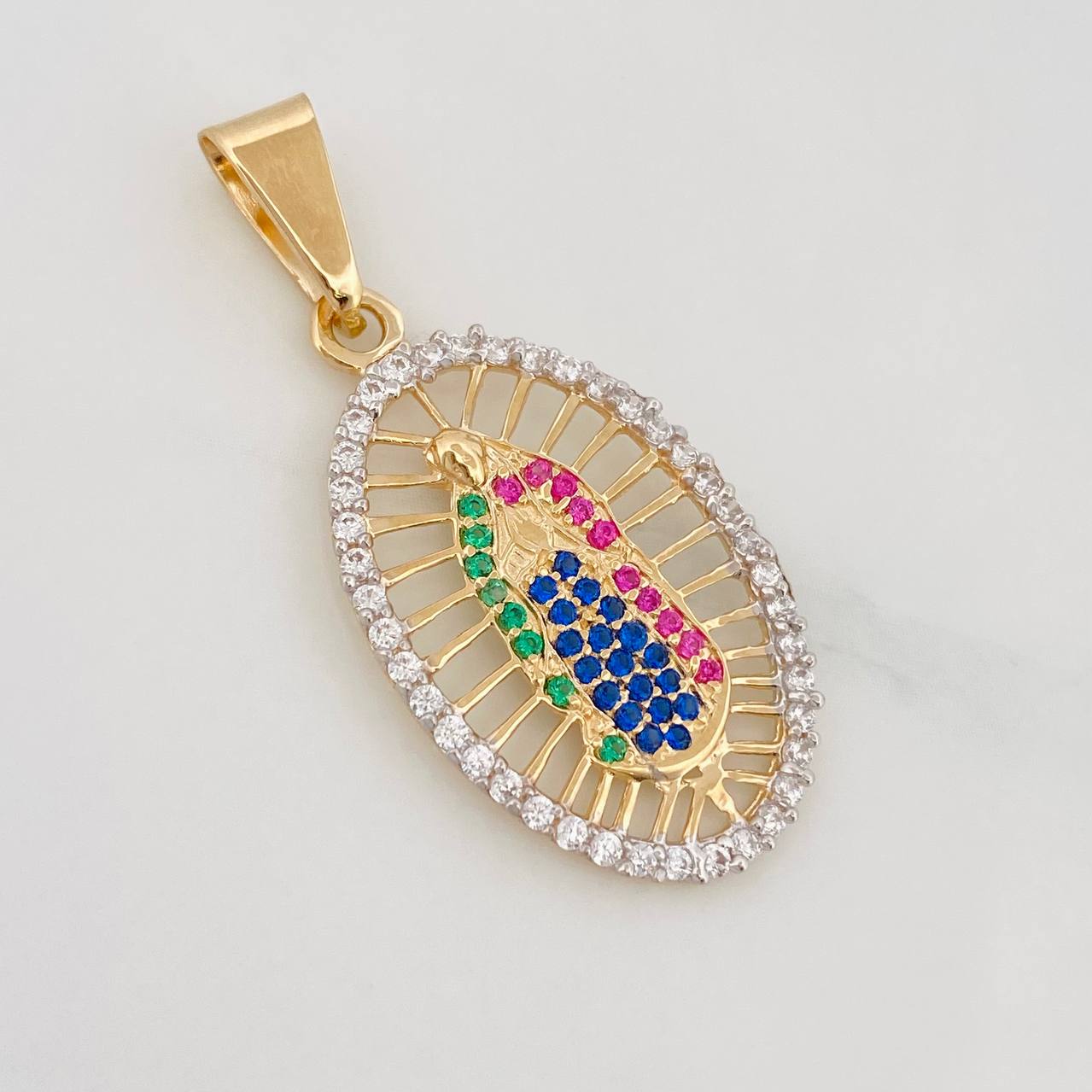 Dije Virgen de Guadalupe 2.55g / 1 1/2 in Dos Oros Amarillo Blanco 18K