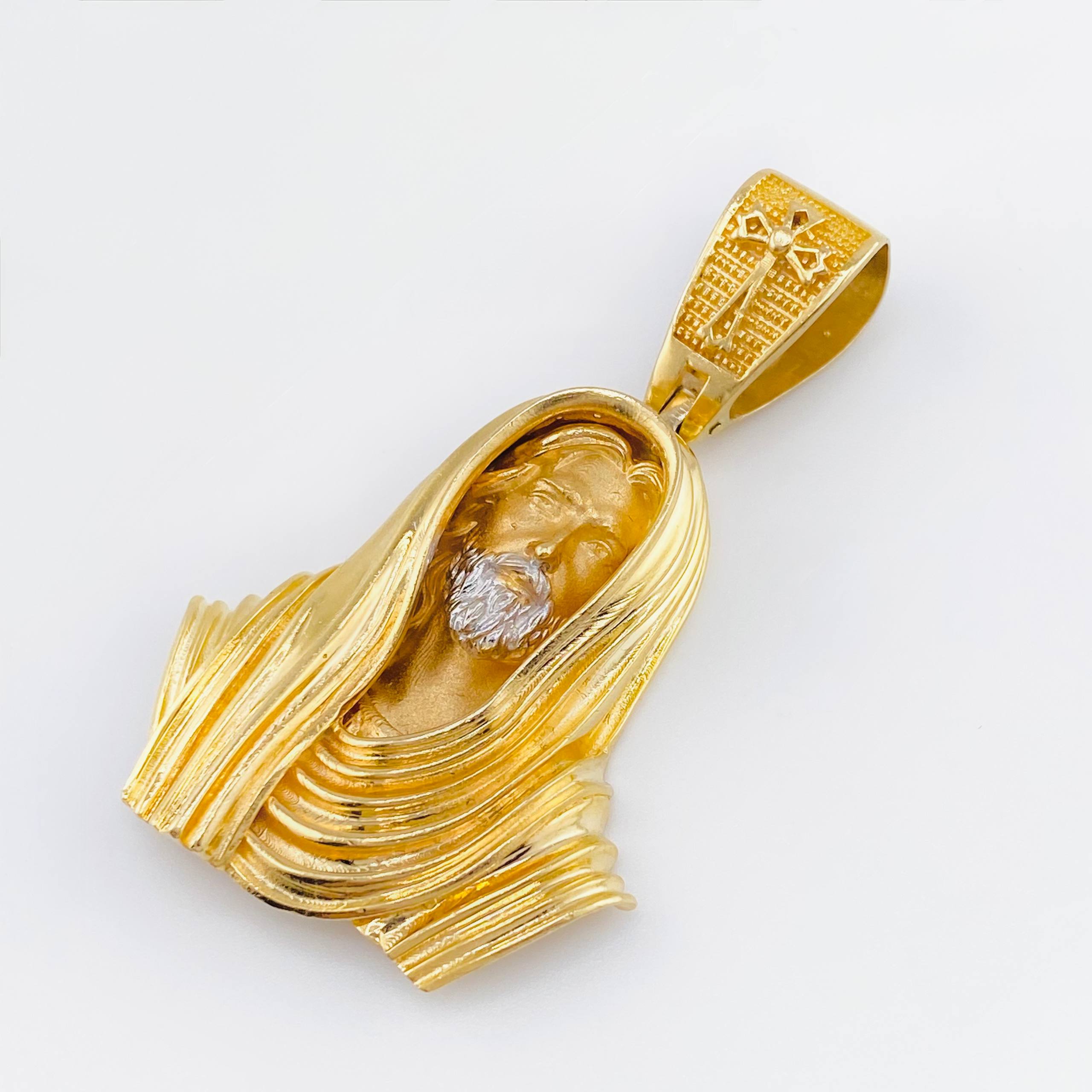 Dije Rostro De Cristo 22.85gr / 2 in / Dos Oros Amarillo Blanco 18K ©