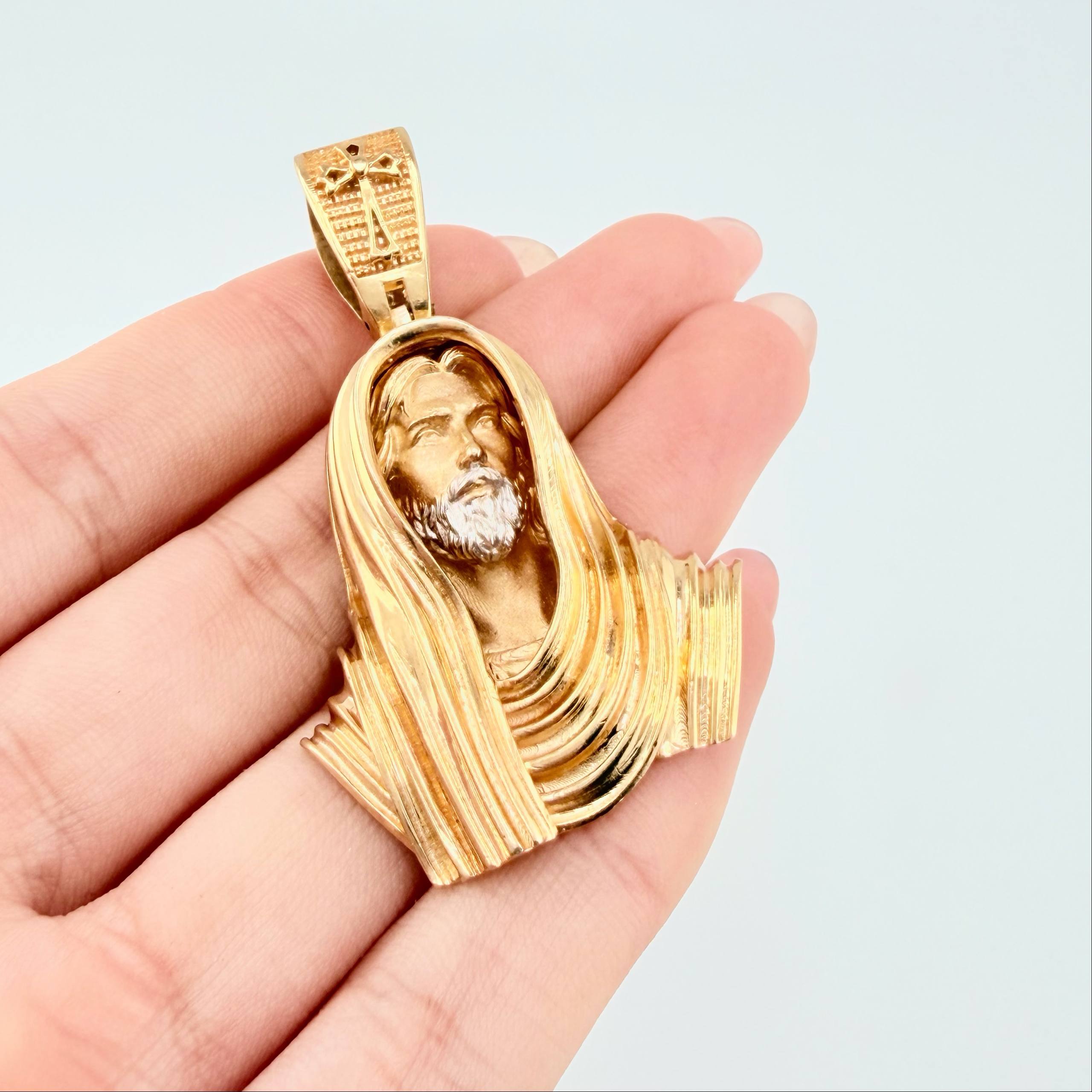 Dije Rostro De Cristo 22.85gr / 2 in / Dos Oros Amarillo Blanco 18K ©