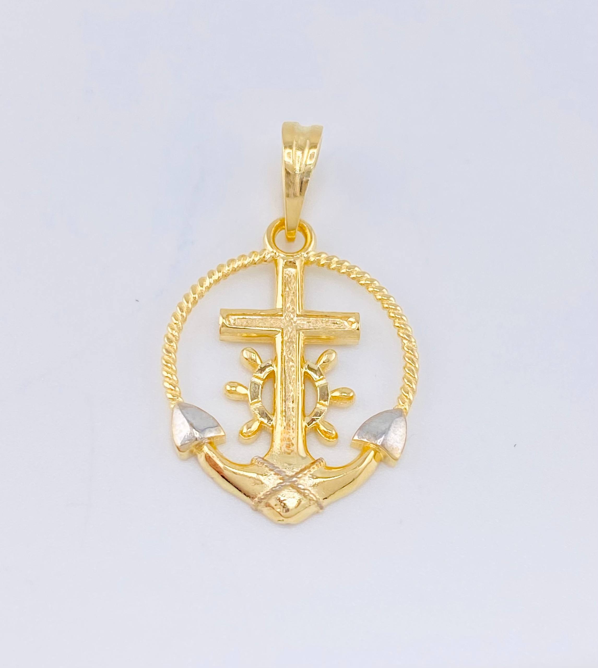 Pendant Braided Anchor Cross 2.1gr / 1 in / Two Golds Yellow White 18K ©