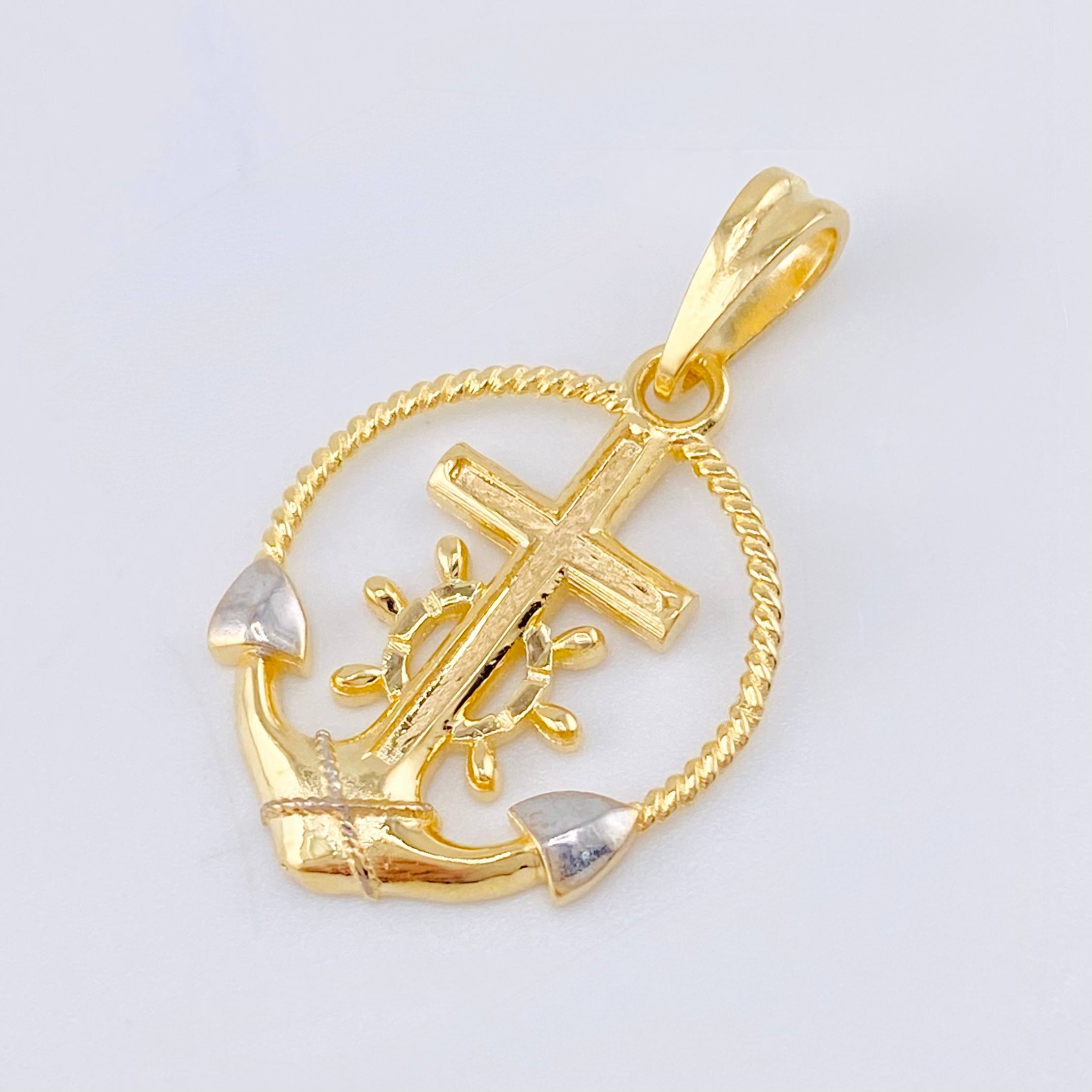Pendant Braided Anchor Cross 2.1gr / 1 in / Two Golds Yellow White 18K ©