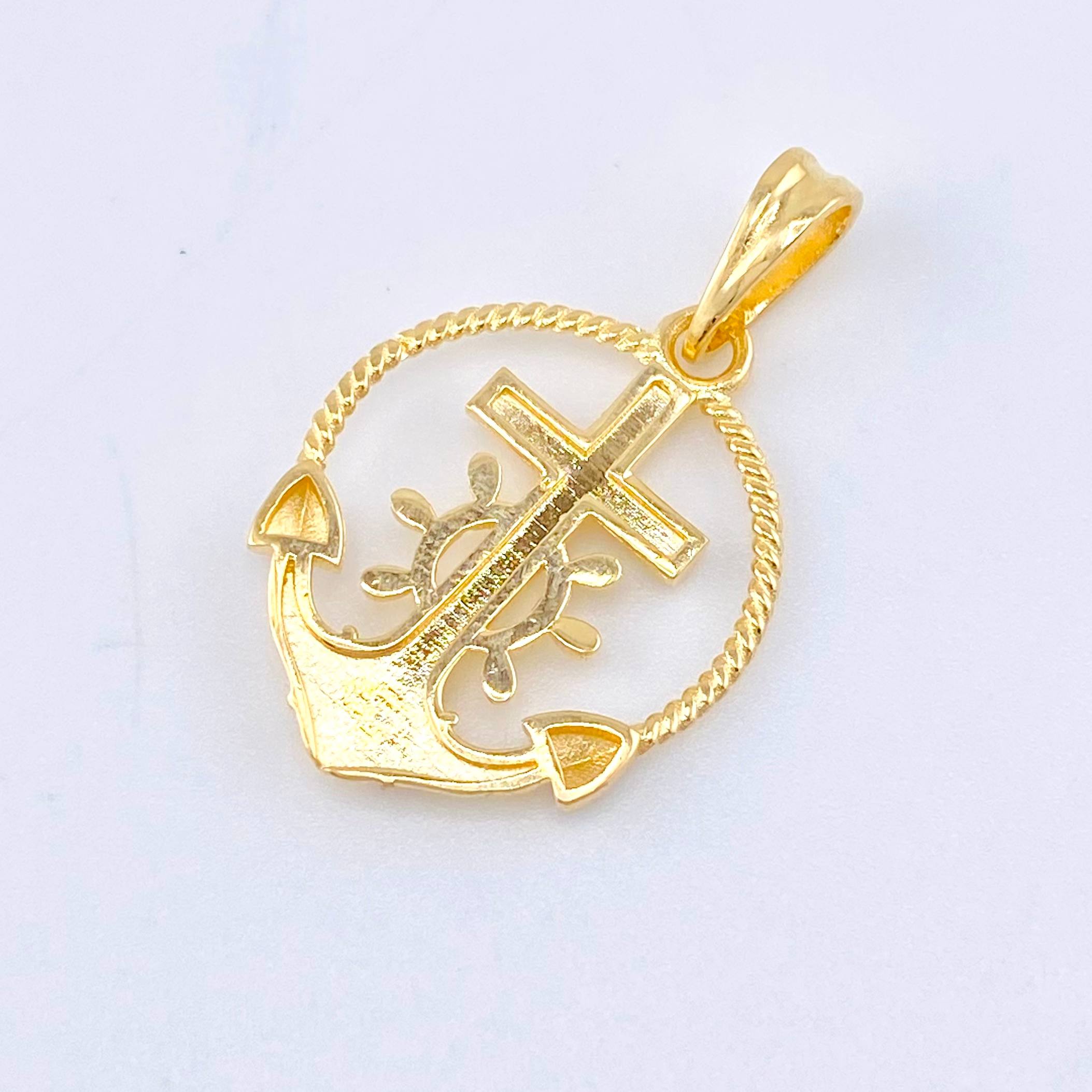 Pendant Braided Anchor Cross 2.1gr / 1 in / Two Golds Yellow White 18K ©