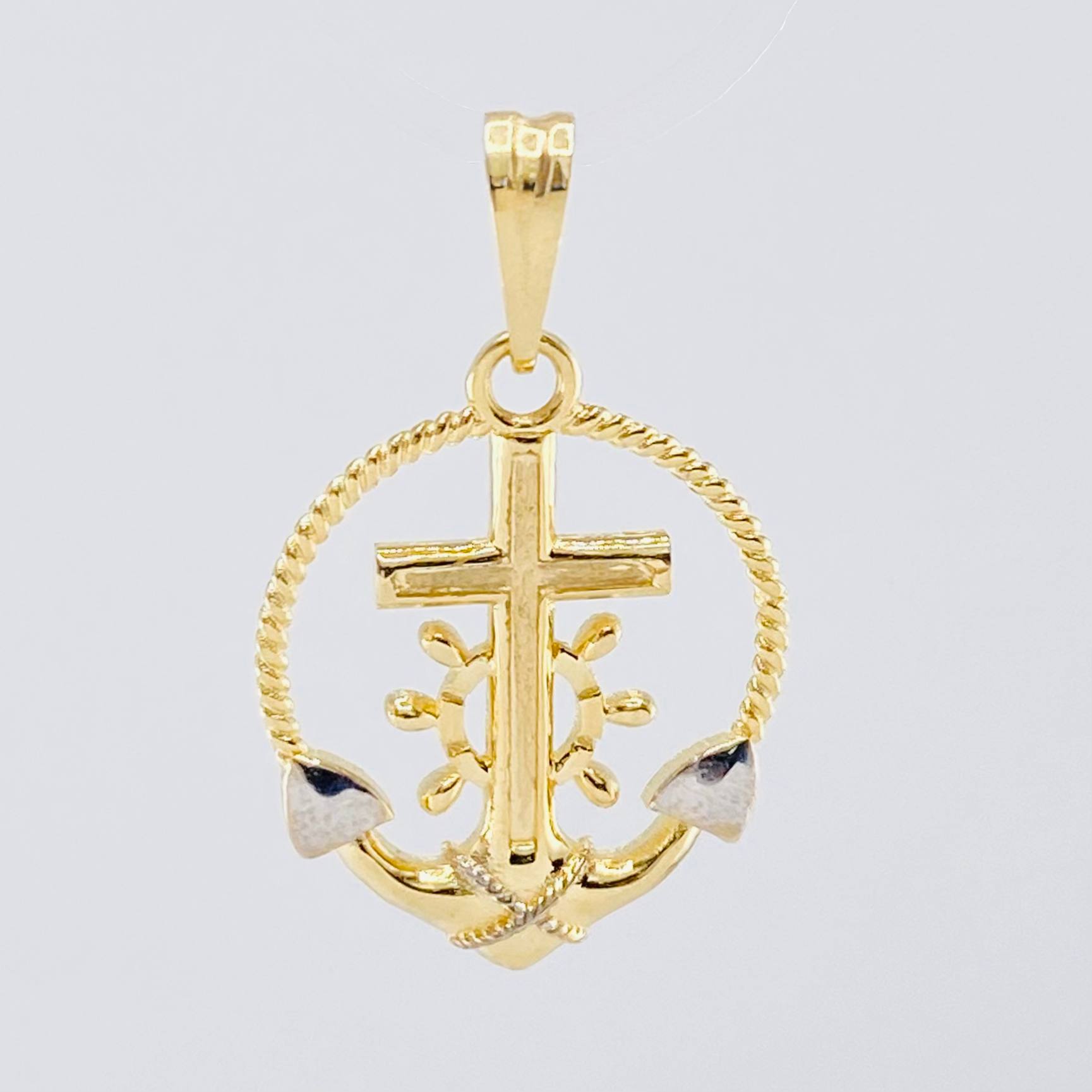 Pendant Braided Anchor Cross 2.1gr / 1 in / Two Golds Yellow White 18K ©