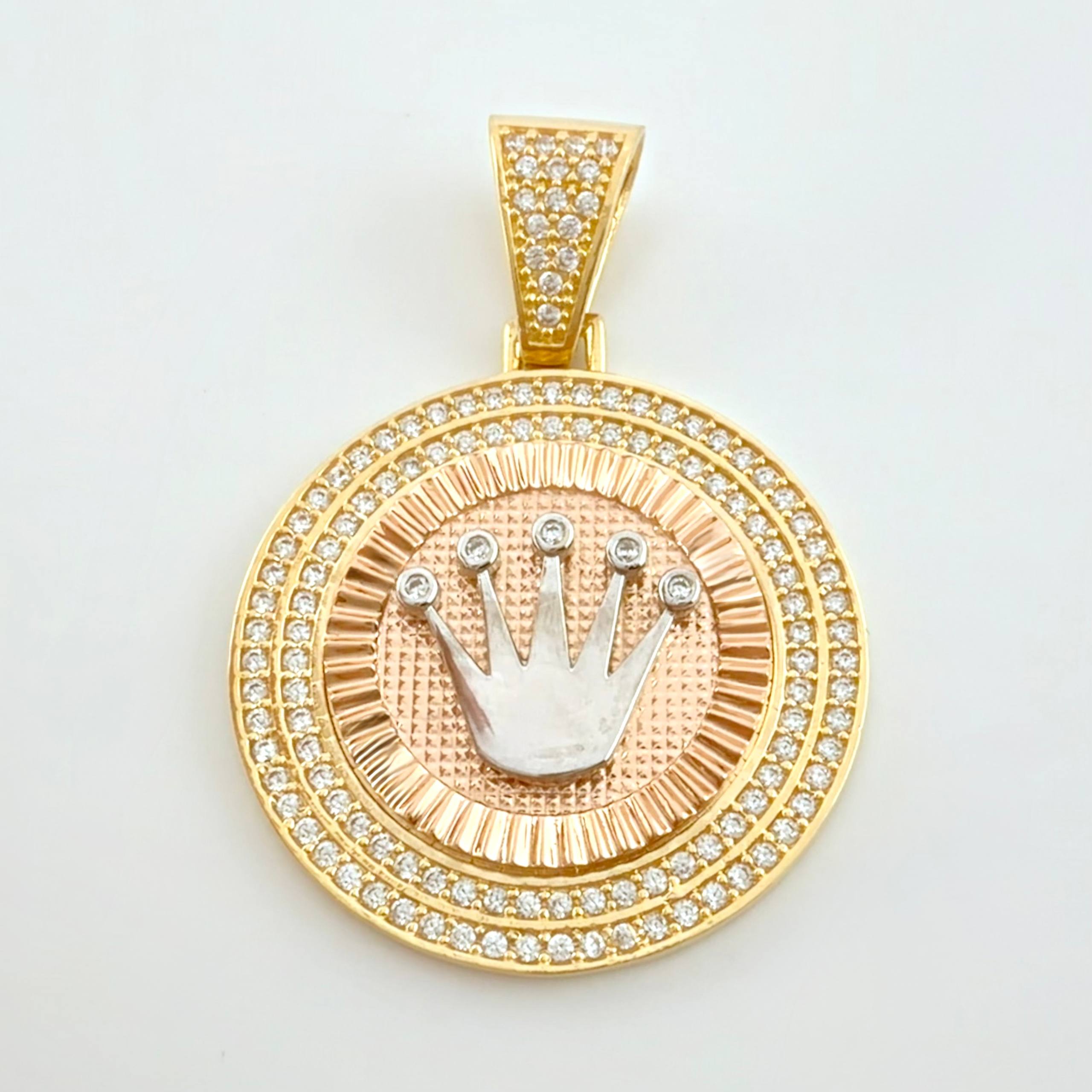 Dije Medalla Corona Rx 7.65gr / 1 1/2 in / Dos Oros Amarillo Rosa 18K *