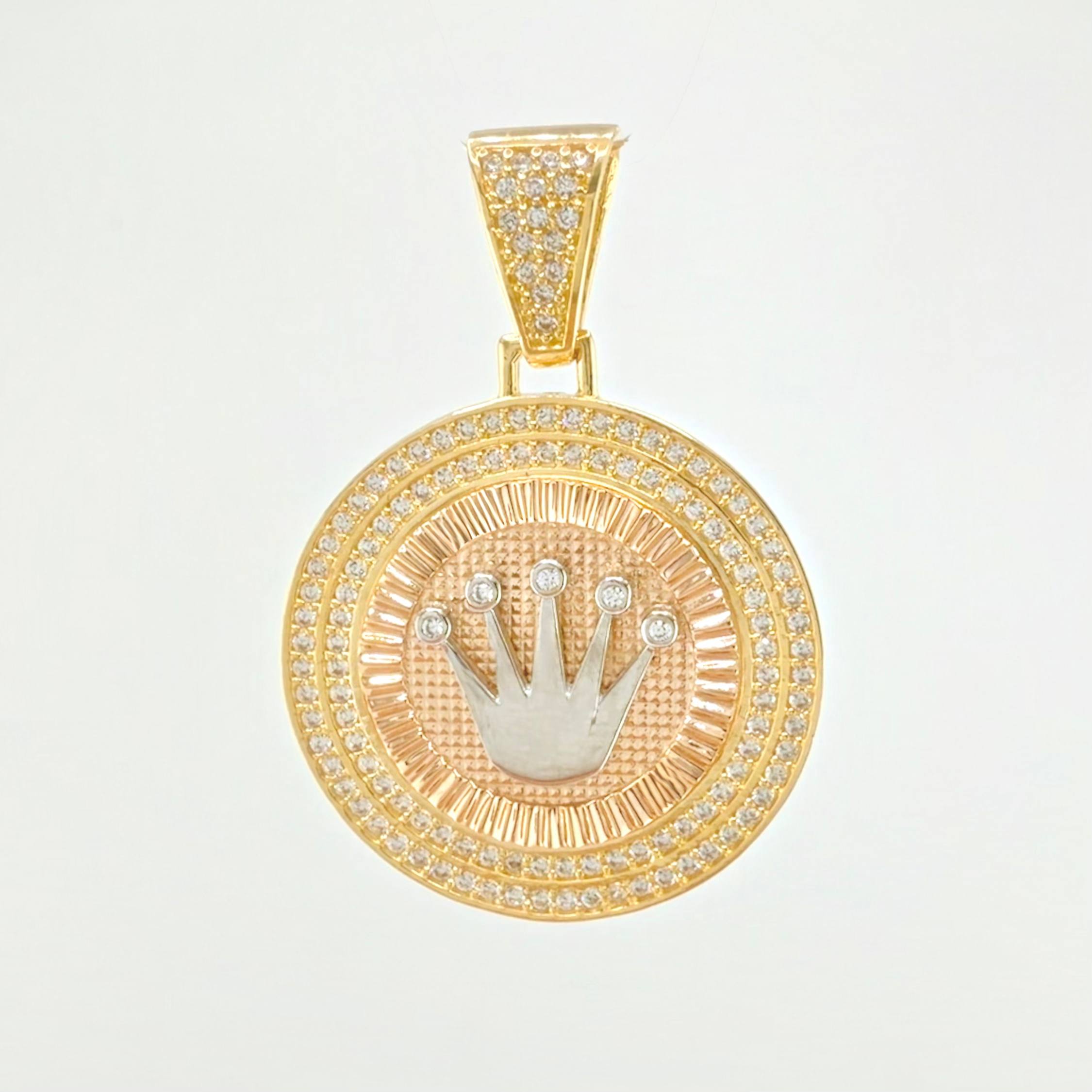 Dije Medalla Corona Rx 7.65gr / 1 1/2 in / Dos Oros Amarillo Rosa 18K *