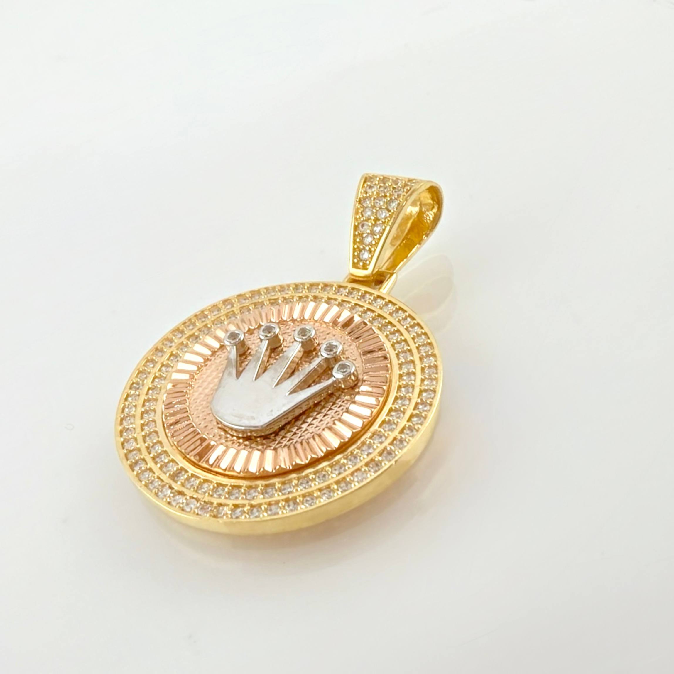 Dije Medalla Corona Rx 7.65gr / 1 1/2 in / Dos Oros Amarillo Rosa 18K *