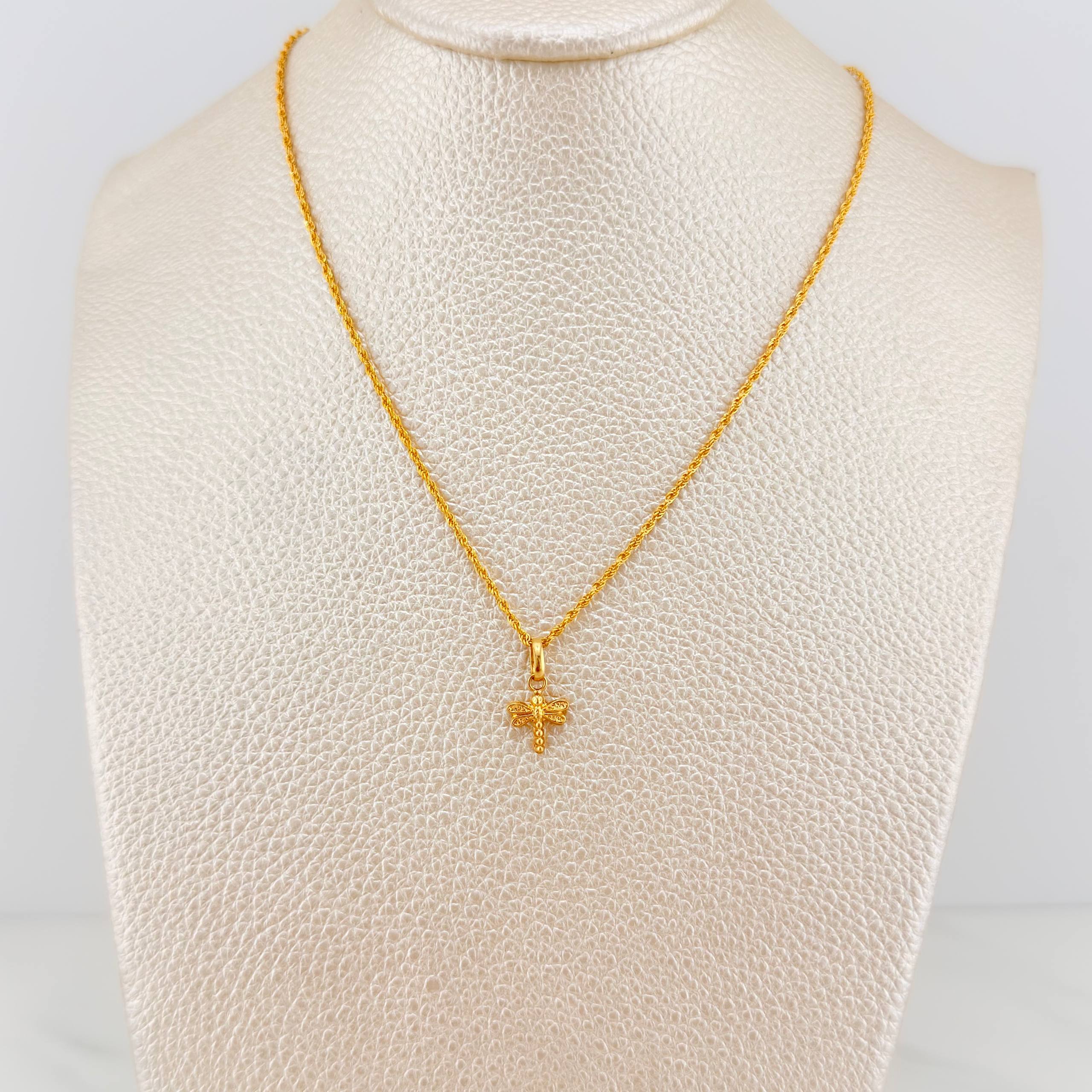 Rope Chain Set + Dragonfly Pendant / 1.2 gr / 17 3/4 in 18K Yellow Gold